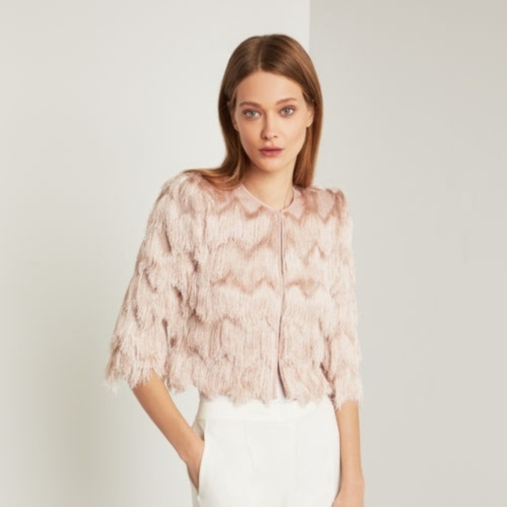 BCBG Jaxon Crochet-Fringe Jacket - Large